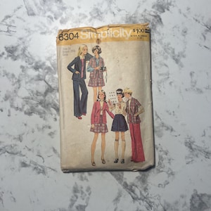 70s Girls' Cardigan, Skirt, and Pants Pattern, MISSING INTERFACING PIECE, Jacket and Skirt, Simplicity 6304, Size 10, 28.5" Breast, Cut