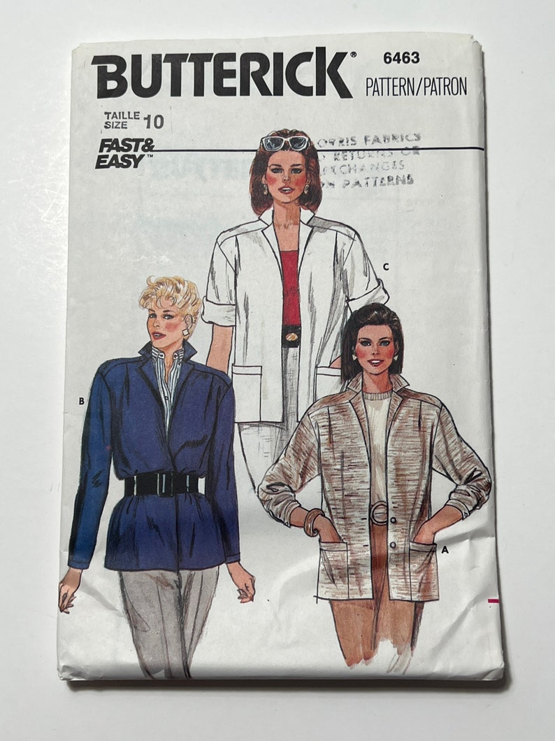 80s Fast and Easy Jacket Pattern, Simple to Sew Collared Jacket Pattern ...