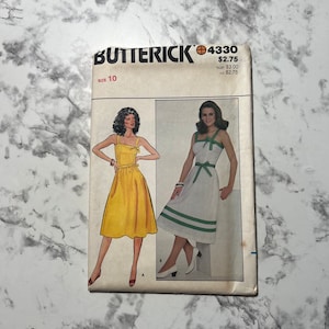 80s Misses&#39; Dress Pattern, Sleeveless Square Neck Knee Length Sundress Pattern with Bow Details, Butterick 4330, Size 10, 32.5&quot; Bust, Uncut