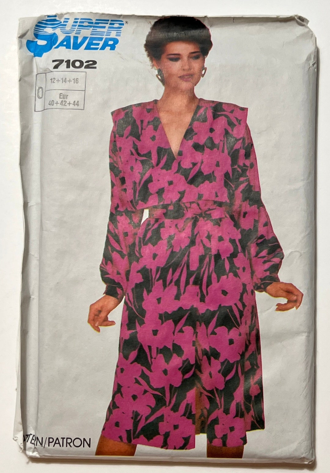 Simplicity 7102 Pattern 80s Misses Mock Wrap Dress Pattern, Long Sleeve Loose Fitting Dress ...
