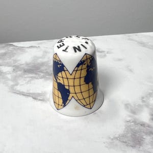 Vintage Map Internet Ceramic Thimble, Fine English Bone China Collectible Thimble, Vintage Map of the Globe Thimble, Retro Sewing Thimble
