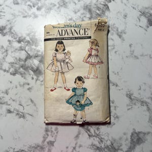 50s Easy Child&#39;s Dress and Pinafore Pattern 14&quot;-16&quot; Doll&#39;s Dress and Pinafore Included, Advance 8302, Size 4, 23&quot; Breast, 21&quot; Waist, Cut