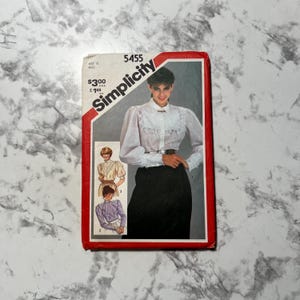 80s Misses&#39; Blouse Pattern, Loose Fitting Long or Short Sleeve Collared Button Down Shirt Pattern, Simplicity 5455, Size 12, 34&quot; Bust, Cut