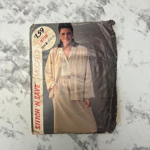 80s Misses' Cardigan Jacket and Skirt Pattern, Loose Fitting Blazer & Pencil Skirt, Stitch 'N Save by McCall's 8732, Size A 10-12-14, Uncut