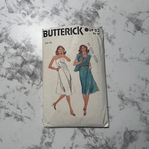 80s Misses&#39; Jacket and Dress Pattern, Sleeveless Square Neck Dress and Short Sleeve Jacket, Butterick 3733, Size 12, 34&quot; Bust, Cut