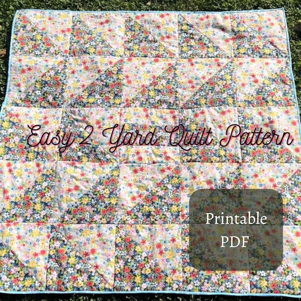 Easy Printable Two Yard Quilt Pattern, Large Baby Quilt Pattern, Small Lap Quilt Pattern, Simple to Make Half Square Triangle Quilt Pattern