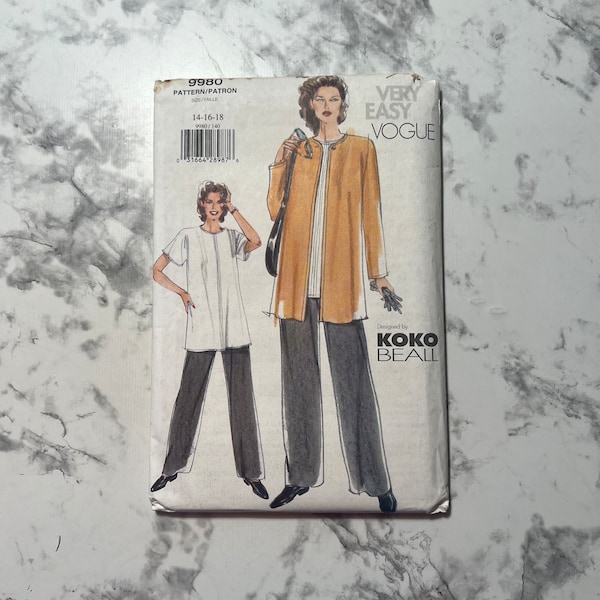 90s Very Easy Misses'/Misses' Petite Jacket, Top, and Pants Pattern, Designed by KoKo Beall, Matching Set, Vogue 9980, Size 14-16-18, Uncut