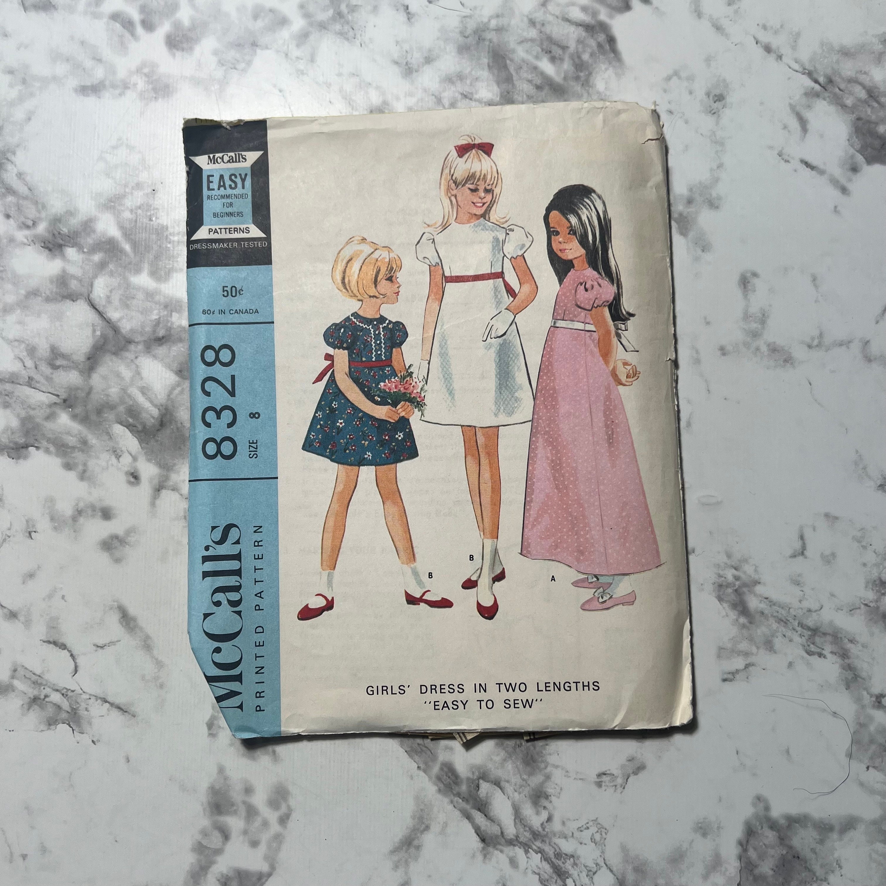 60s Easy To Sew Girls Dress Pattern In 2 Lengths Short Sleeve A Line 60s-easy-to-sew-girls-dress-pattern-in-2-lengths-short-sleeve-a-line