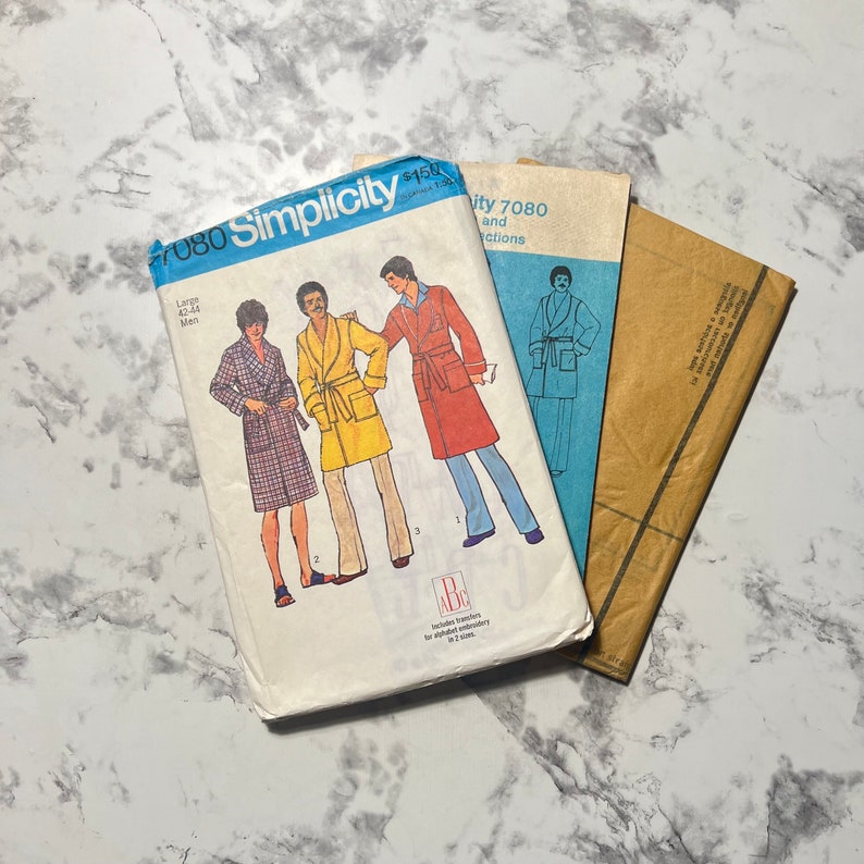 70s Men's Robe Pattern in 2 Lengths, Men's Knee Length Wrap Front Robe