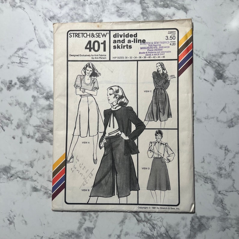80s Divided and Aline Skirts Pattern, Knee Length Skirt or Gaucho