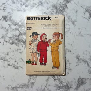 80s Fast and Easy Toddlers' Top, Pants, and Shorts Pattern, Sweatshirt with or without Hood and Pants, Butterick 4573, Size 1-2-3-4, Cut