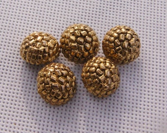 Vintage Gold Tone Buttons with Pebbled Design, Set of 5 Heavy Round Metal Shank Back Buttons with Brick Design, Gold 5/8 inch Buttons