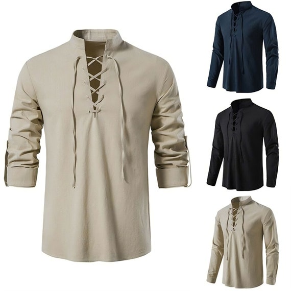 men's lace up front shirts