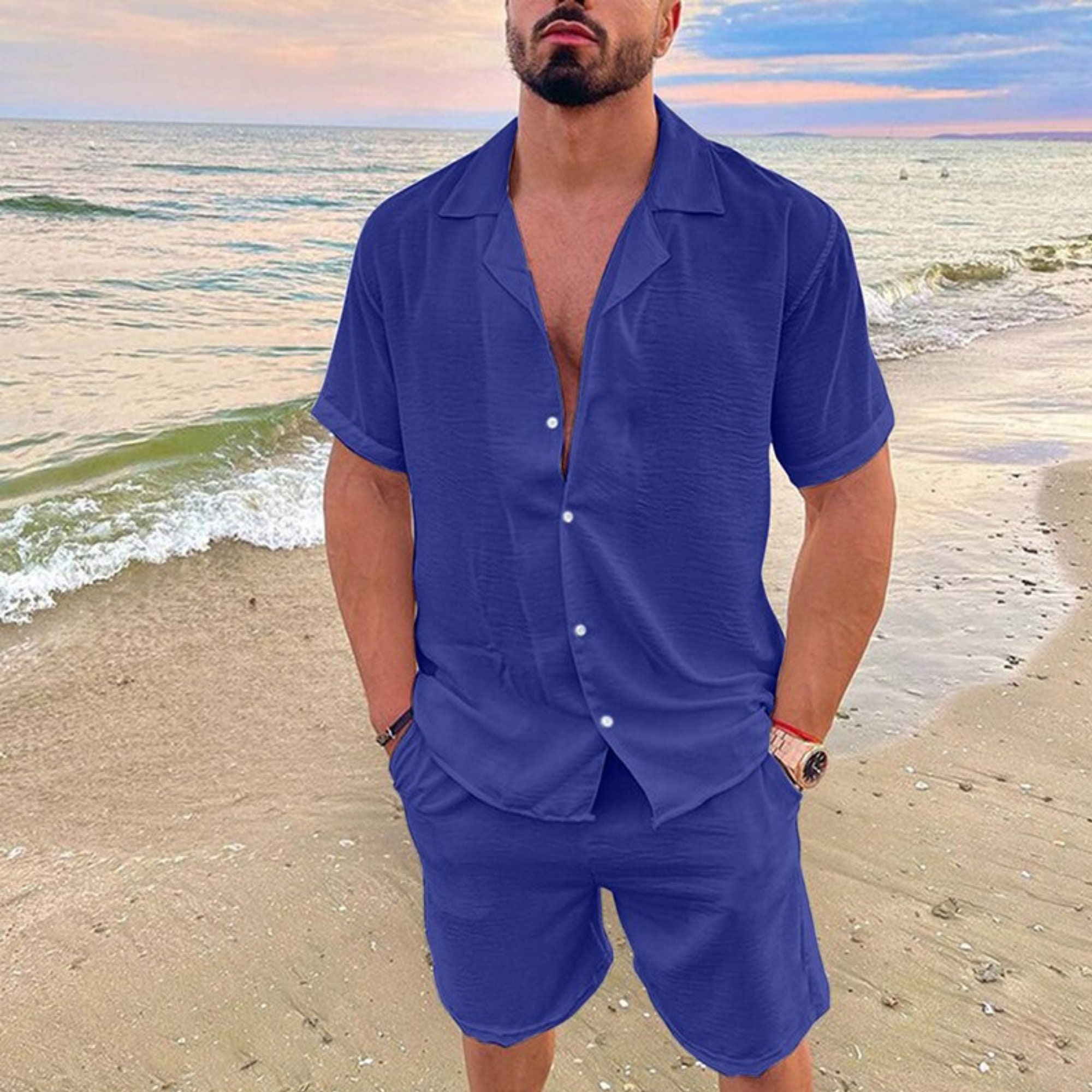 Men's Summer Casual Loose Two Piece Sets Beach Solid - Etsy