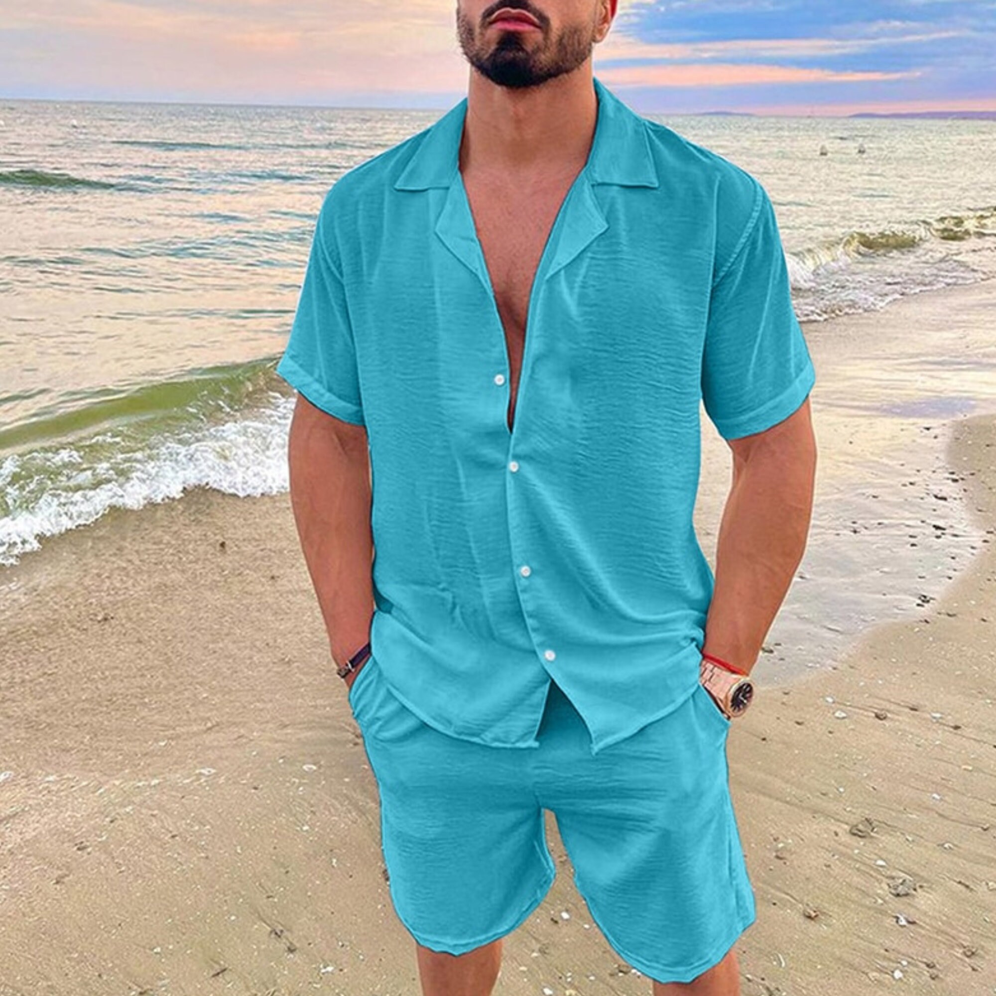 Men's Summer Casual Loose Two Piece Sets Beach Solid - Etsy