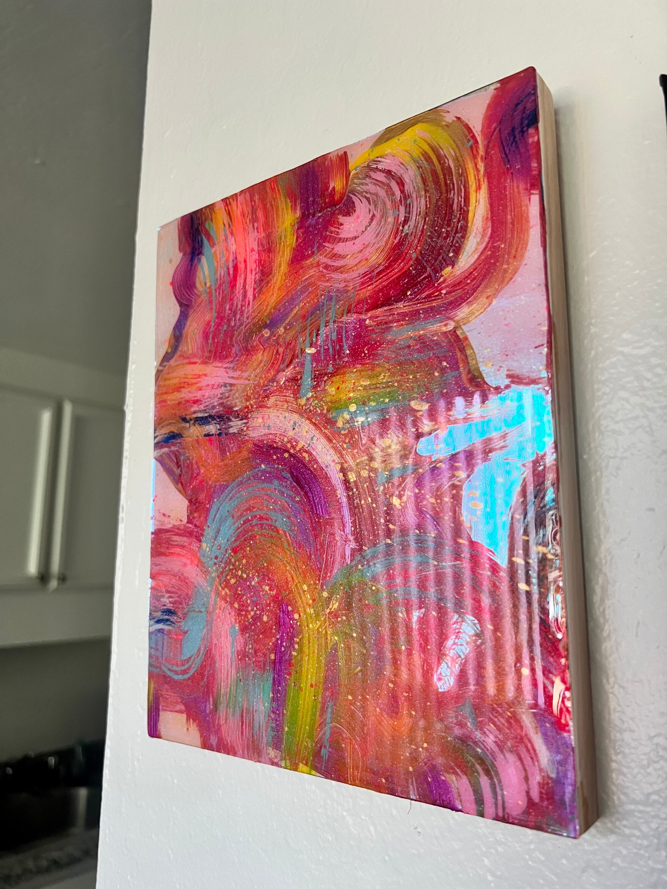 Felicidad 2 : 8x10 Holographic Mixed Media Painting on Wood
