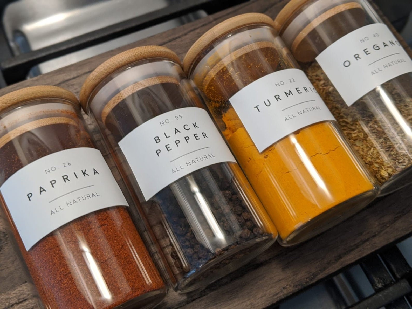 Glass Spice Jar with Wood Lid Set Bamboo Lid Spice Jar Sealed Etsy