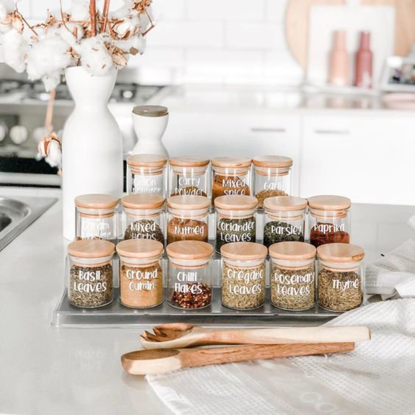 Glass Spice Jar with Wood Lid Set Bamboo Lid Spice Jar Sealed Etsy