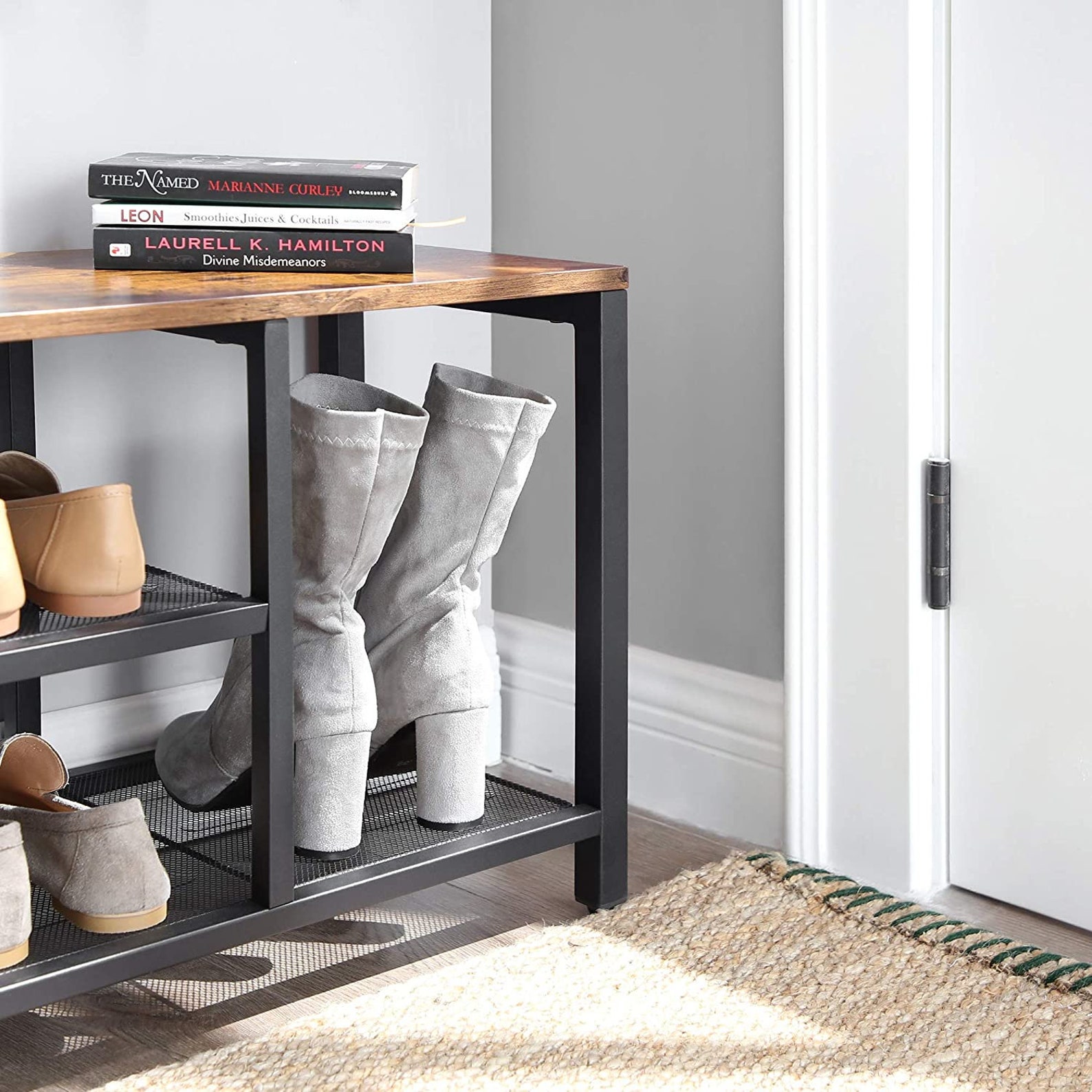 Estante de zapatos industrial rústico de madera marrón banco Etsy