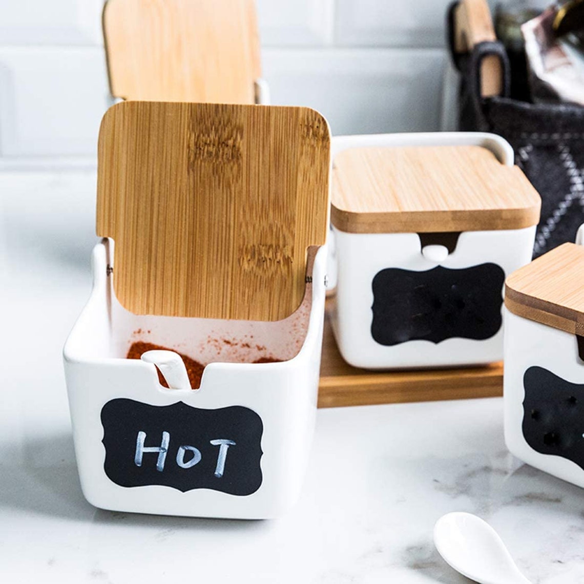 3 pack Ceramic Sugar Bowls Set with Spoons and Bamboo Lids Etsy