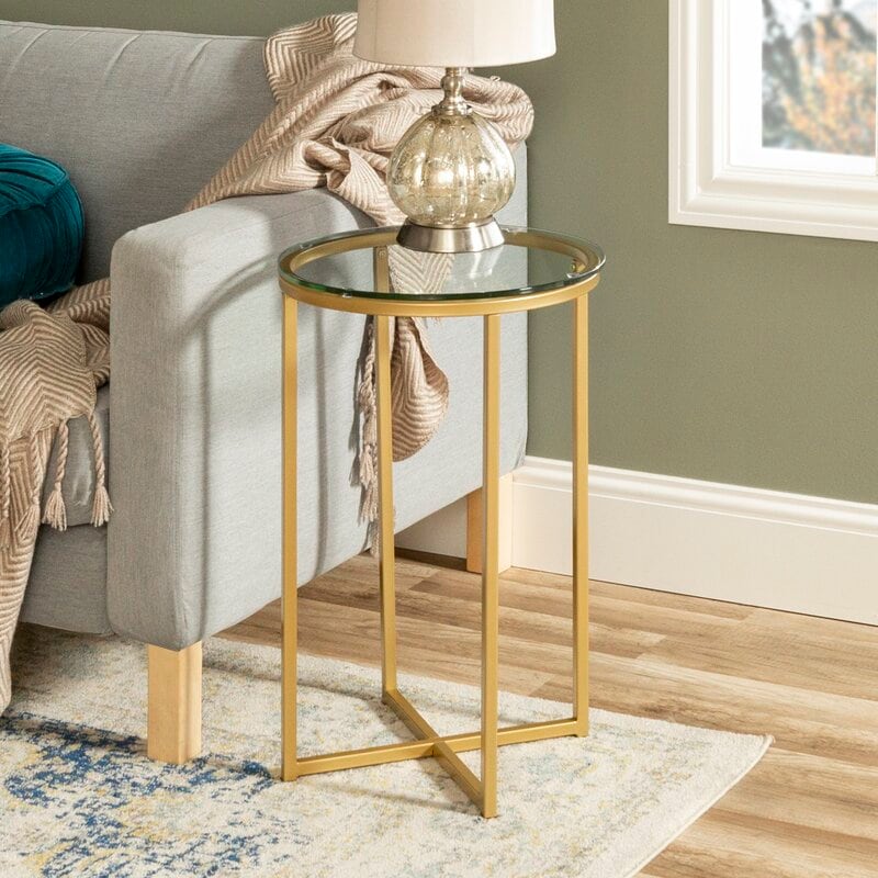 Gold Accent end Table with Glass Top for Dining Living Room Etsy