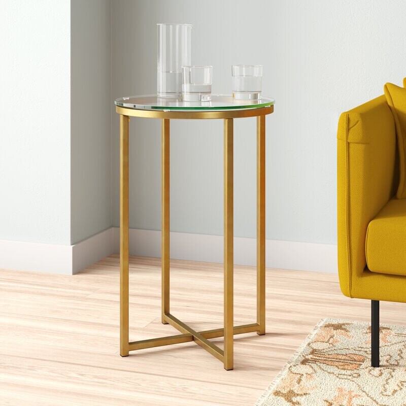 Gold Accent end Table with Glass Top for Dining Living Room Etsy
