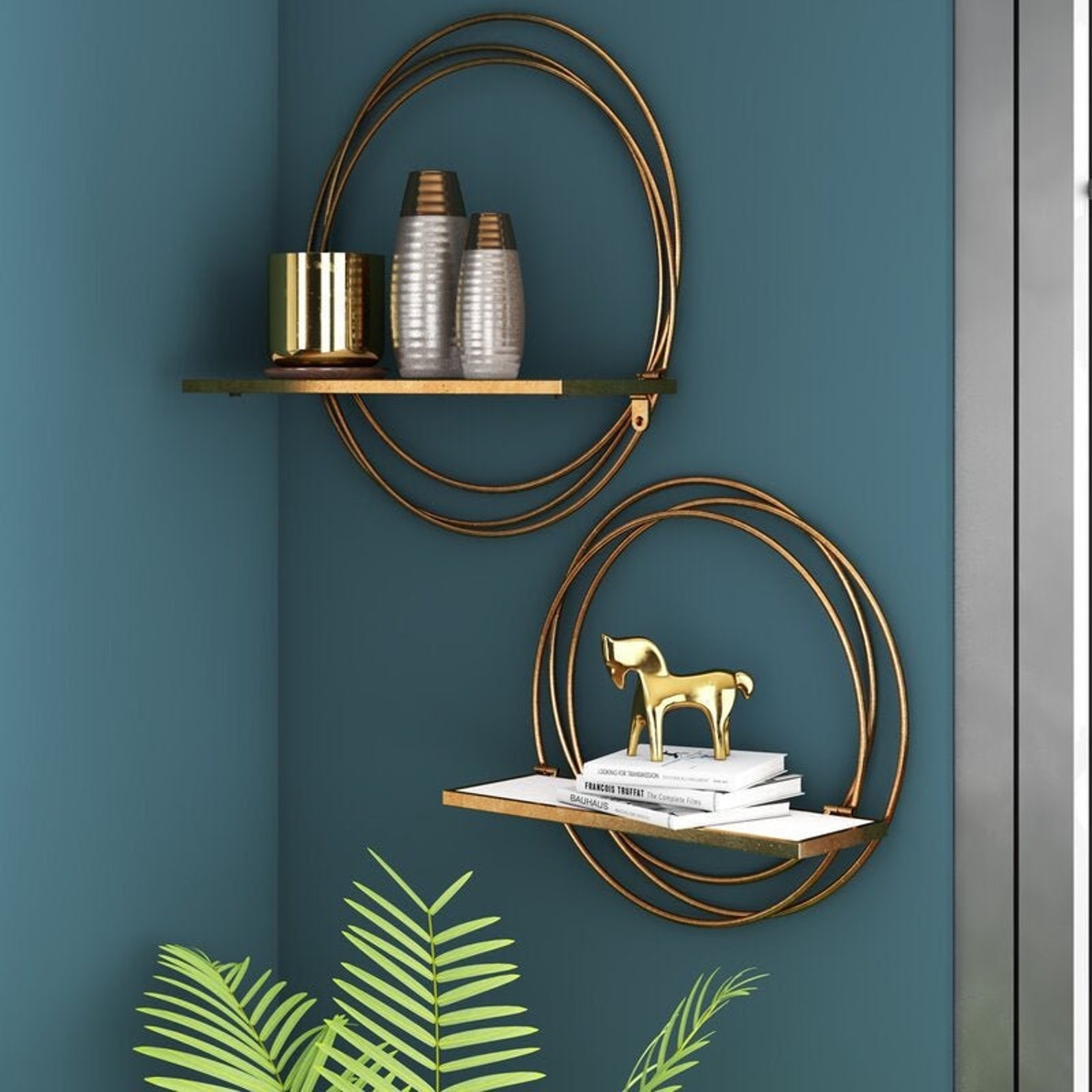 Set of 2 Gold Accent Circular Wall Shelves Handmade Floating Etsy