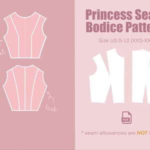 Princess Seam Bodice Pattern: US Size 0-12 (PDF Pattern)