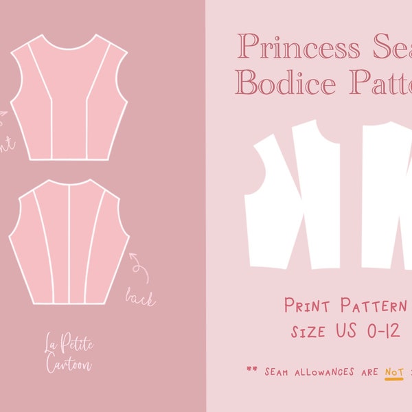 Princess Seam Bodice Pattern | Print Pattern | US Size 0-12