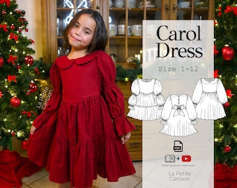 Long Sleeves Vintage Dress with Peter Pan Collar Sewing Pattern Sizes 1-12 (PDF)