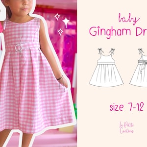 Patrón de costura digital para vestido de cuadros vichy de Babi, talla 7-12, PDF, A0/A4/carta de EE. UU., fruncido, para verano o primavera, Halloween, costura fácil