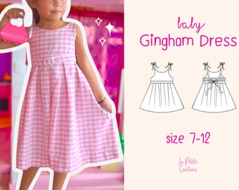 Babi Gingham Dress Digital Sewing Pattern | Size 7-12 | PDF A0/A4/US Letter | Shirring Dress,Summer/Spring Dress,Halloween | Easy Sewing