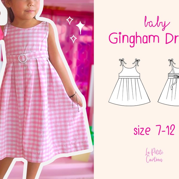 Babi Gingham Dress | Sewing Pattern | Size 7-12 | Video Instruction | Shirring Dress,Summer/Spring Dress,Halloween,Girls Dress | Easy Sewing