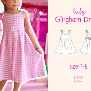 Patrón de costura digital para vestido de cuadros vichy de Babi, tallas 1 a 6, PDF, A0/A4/carta de EE. UU., fruncido, para verano o primavera, Halloween, costura fácil