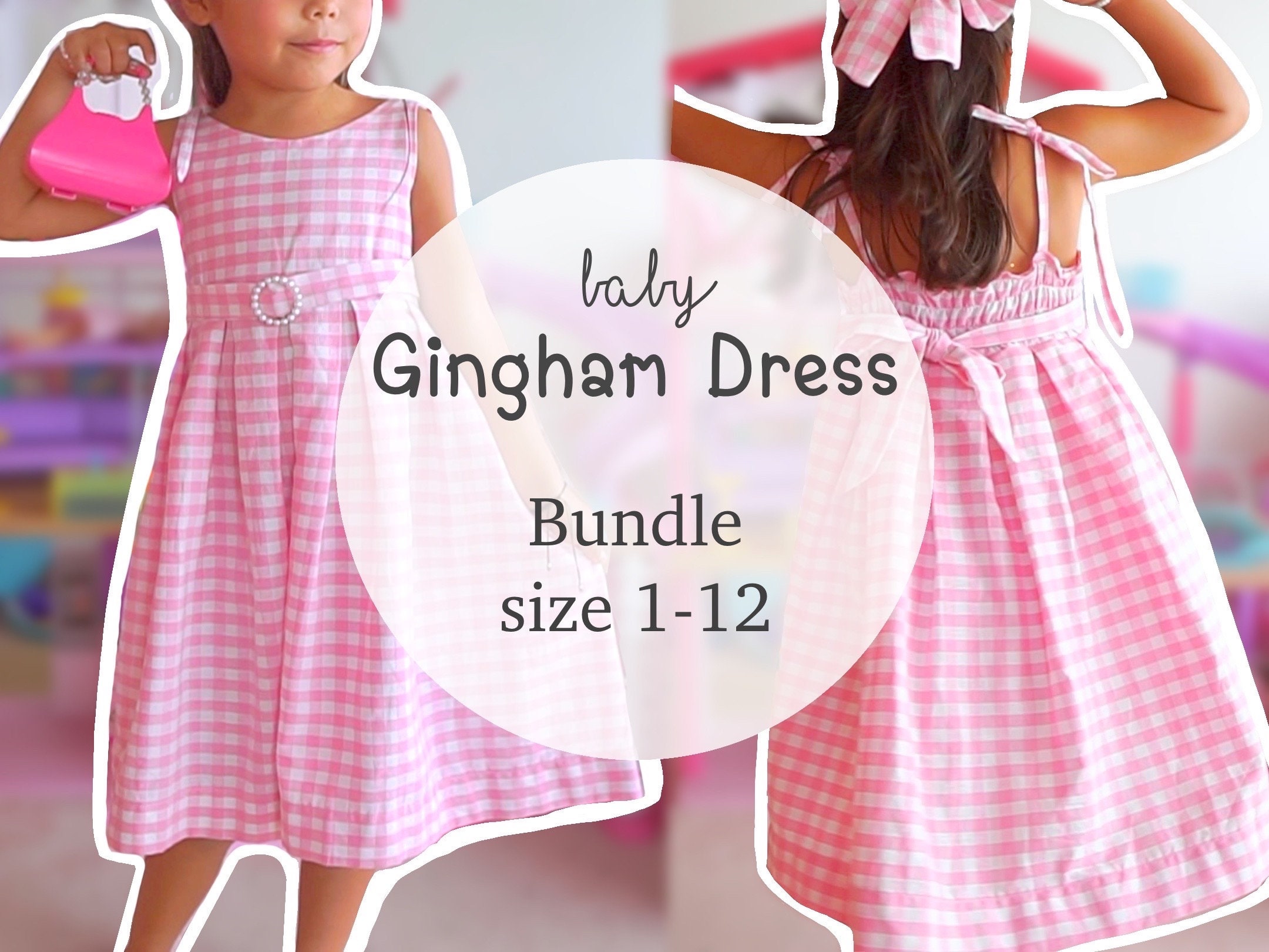 BUNDLE Size 1-12 Babi Gingham Dress Digital Sewing Pattern |PDF A0/A4/US Letter | Shirring Dress,Summer/Spring Dress,Halloween | Easy Sewing