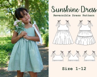 Sunshine Dress | Tie Shoulder Sundress | Digital A0/A4/US Letter PDF | No Zipper/No Buttons Needed | Size 1-12 |Easy Beginner Sewing Pattern
