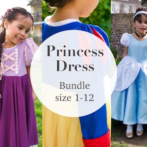 PAQUETE Patrón de costura de vestido de princesa talla 1-12 en PDF A0/A4/Carta de EE. UU./Vestido para niños pequeños y niñas/Más de 30 diseños