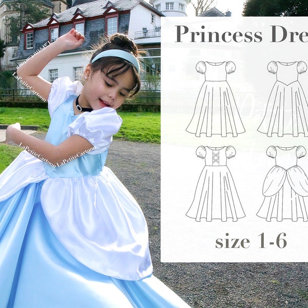 Robe de princesse | Patron de couture | Taille 1-6 | Tout-petit | Robe de demoiselle d'honneur, robe enchantée, costume d'halloween, robe de conte de fées, robe tourbillon