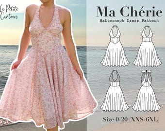 Ma Chérie Sewing Pattern A0/A4/US Letter | Size US 0-20 (XXS-6XL)| Halterneck Dress Sewing Patterns |Maxi/Mini Dress|Spring/Summer Dress