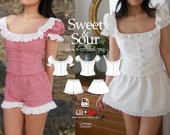 Sweet & Sour Set Sewing Pattern | Ruffle Top, Shorts, Skirt | Summer Sizes 0-22 (XXS-7XL)(PDF)