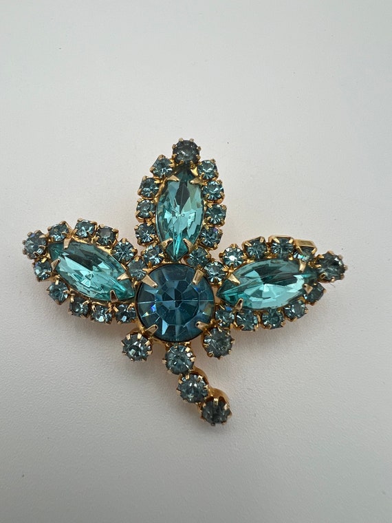 Alilang Crystal Rhinestone Flower Leaves Brooch Pin - Golden Tone With Clear Topaz Stones