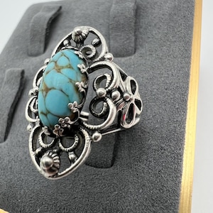 Vintage sterling silver filigree turquoise stone ring size 6