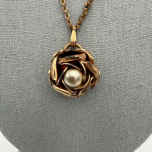 Vintage gold filled ketting met bloemparelhanger