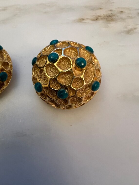 Vintage Coro gold tone textured domed and cabocho… - image 2