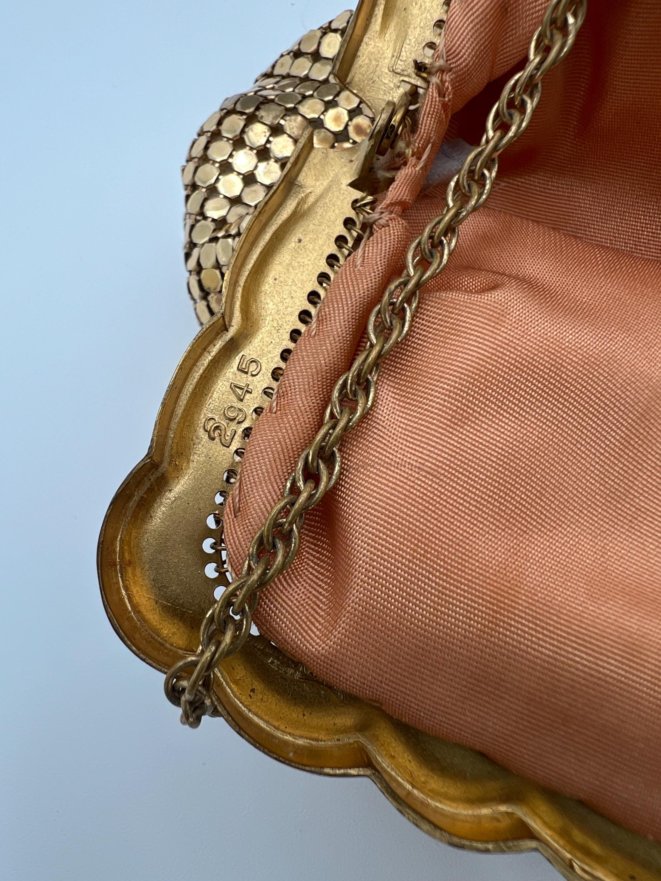Vintage Whiting and Davis Gold Mesh Rhinestone Clasp Small