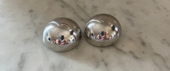 Vintage coro silver tone disc-button earrings - image 1