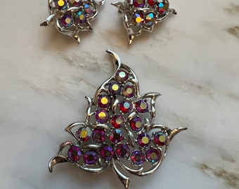 Sarah Coventry Dazzling Aurora Brooch & Earrings Aurora Borealis