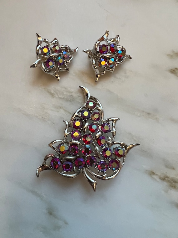 Sarah Coventry Dazzling Aurora Brooch & Earrings Aurora BorealisVintage