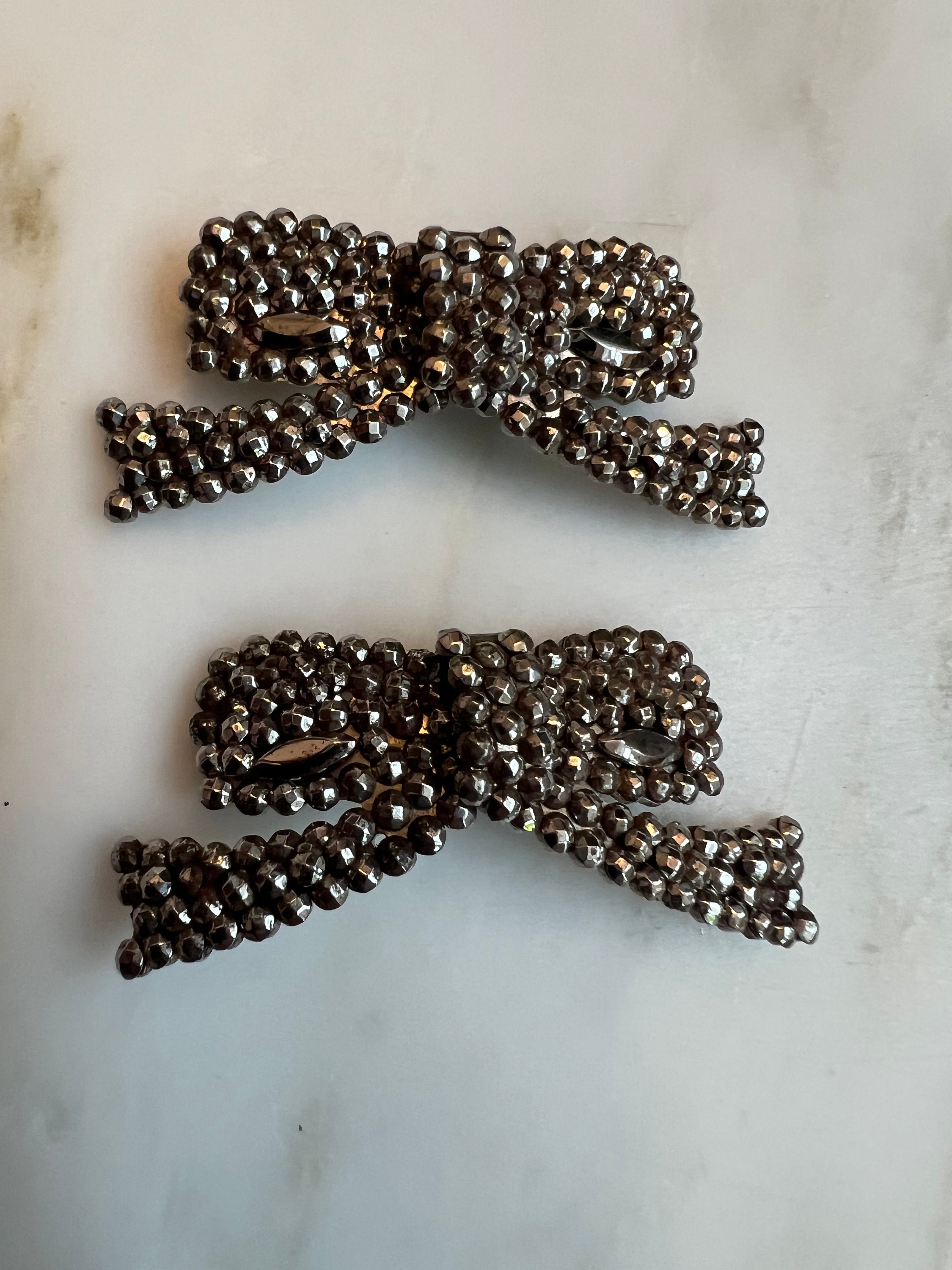 Antique Victorian Cut Steel Ribbon Bow Shoe Clips Etsy