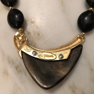 Vintage kunio matsumoto for trifari modernist black and gold necklace image 6